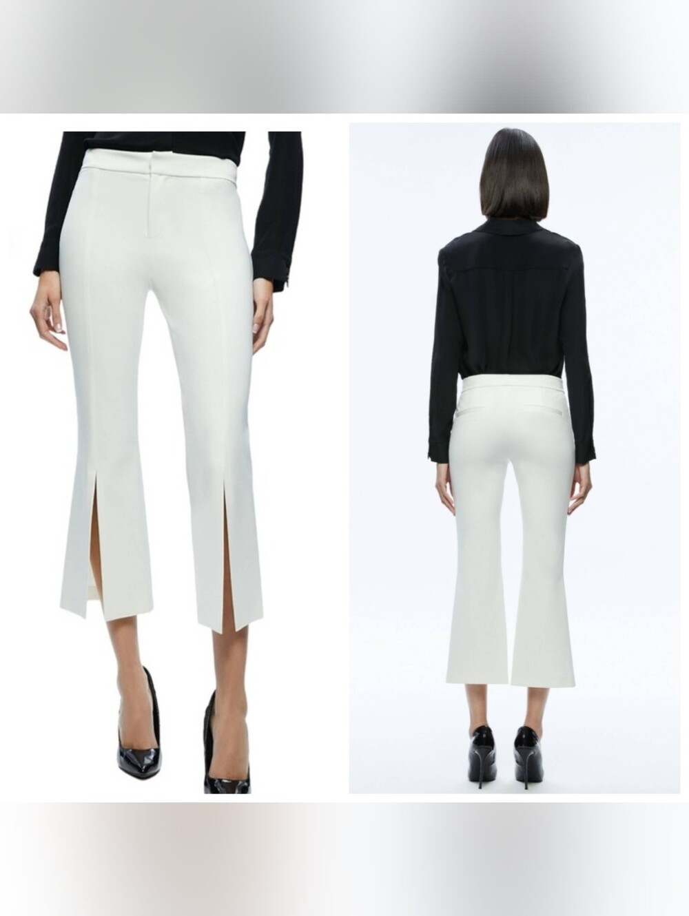 Alice + Olivia Walker Off White Slit Hem Cropped Pants size 4 - Picture 3 of 15